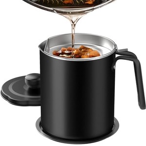 lot 13903 image: Chihee Grease Container Stainless Steel Bacon Grease Saver with Fine Mesh Strainer 2L  67.6 fl oz Oil Container Grease Can with Dust-proof Lid Non-slip Tray for Kitchen Storing Frying Cooking Grease