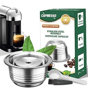 lot 13930 image: CAPMESSO Coffee Capsule, Reusable Vertuoline Pod Refillable Vertuo Capsules Stainless Steel Compatible with Vertuoline Machine GCA1 and Delonghi ENV135S (8OZ-Coffee Cup)