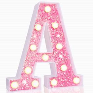 lot 13933 image: Pooqla LED Marquee Letter Lights, Light Up Pink Letters Glitter Alphabet Letter Sign Battery Powered for Night Light Birthday Party Wedding Girls Gifts Home Bar Christmas Decoration, Pink Letter A
