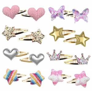 lot 13944 image: Gingbiss Hair Clips for Girls - 8 Pairs of Star, Crown, Heart, Butterfly Shaped Barrettes and Pins - Metal Snap Accessories for Styling Kids Hair