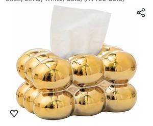 lot 13952 image: Ceramic Tissue Box Gold, Vase Bathroom Vanity Top Ceramic Abstract Home Decor Shelf, Silver, White, Gold