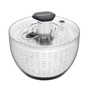 lot 13956 image: Ourokhome Salad Spinner Lettuce Dryer, One-handed Easy Press Large Vegetable Dryer Salad Mixer with Comfortable and Retractable Pusher and Brake Button for Greens, Herbs, Berries, Fruits, 6.3 QT