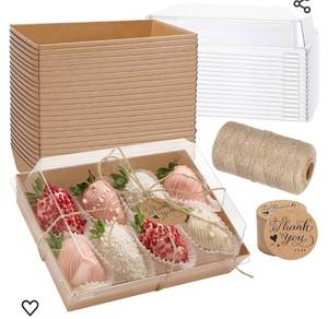 lot 13957 image: 30 Pack Paper Charcuterie Boxes with Clear Secure Lids, 7x5 Brown Dessert Boxes Disposable Food Containers, Cookie Square Boxes for Strawberry Dessert, Cheese Cake, Sandwich