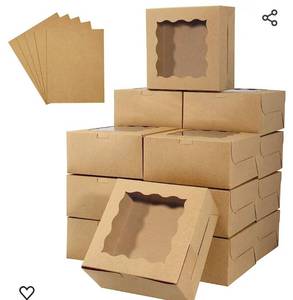 lot 13962 image: 60 pcs Bakery Boxes with Window, 6 x 6 x 3 inches, Kraft Cookie Boxes Pastry Boxes for Baked Goods (Brown)