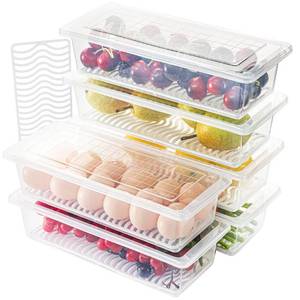 lot 13968 image: SOUJOY 6 Pack Produce Saver Container, 1.5L Food Storage Containers for Fridge with Lid, Stackable Fruits Storage Keeper with Removable Drain Plate for Vegetables, Meat, Fish Fresh and Dry