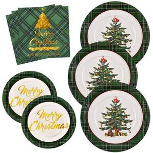 lot 13981 image: NatuBeau 200 Pcs Christmas Plates and Napkins Christmas Tree Party Supplies Christmas Dinnerware Set Including 50 Paper Plates 50 Dessert Plates 100 Napkins Serves 50 Guests, Green