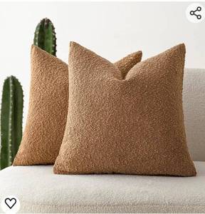 lot 13986 image: 1 each ofTextured Boucle Throw Pillow Covers Accent Solid Pillow Cases Cozy Soft Decorative Couch Cushion Case for Chair Sofa Bedroom Living Room Home Decor, 18 x 18 Inch,Tobacco