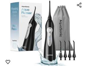 lot 13987 image: Aquasonic Aqua Flosser - Professional Rechargeable Water Flosser with 4 Tips - Oral Irrigator w 3 Modes - Portable & Cordless Flosser - Kids and Braces - Dentist Recommended