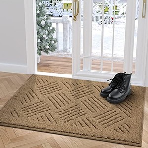 lot 13991 image: JEEDOVIA Door Mat Indoor Doormat,Front Back Door Mats Non Slip Entrance Rugs Rubber Backing,Inside Doormats for Entryway Low-Profile Absorbent Resist Dirt Floor Mats Washable Brown 20x32