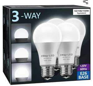 lot 13995 image: Briignite LED Light Bulbs, 3 Way Light Bulbs 50 100 150W Equivalent, 3 Way Light Bulbs, Three Way A19 Light Bulbs E26 Medium Base, Daylight White 5000K, 600lm-1200lm-1600lm, 4 Pack