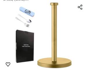 lot 14003 image: Stainless Steel Paper Towel Holder, Gold Paper Towel Holder Countertop for Kitchen Bathroom, Standing Paper Towel Holder with Weighted Base for Standard or Rolls Brushed Brass, (Gold)