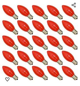 lot 14004 image: Pack C9 LED Red Christmas Lights Bulbs, 0.6W Shatterproof Red C9 LED Replacment Bulbs for Christmas Outdoor Patio String Lights, E17 Base LED Bulbs, Night Light Bulbs, Dimmable -Red