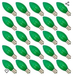 lot 14005 image: Pack Green C9 LED Christmas Light Bulbs, Shatterproof C9 LED Replacement Bulbs for Outdoor Christmas String Lights, 0.6W LED Night Lights Bulb, E17 Intermediate Base, 2700K Warm White- Green