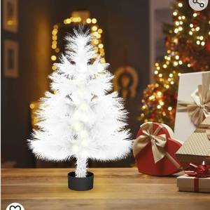 lot 14011 image: MACTING White Small Christmas Tree with Lights, 2FT Table Top Tree Battery Operated with Base for Desk Home Winter Xmas Decor