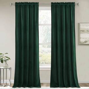 lot 14017 image: RYB HOME Green Velvet Curtains & Drapes - Half Blackout Soft Window Curtains Thermal Insulating for Bedroom Living Room Dining Sliding Glass Door, Hunter Green, 52 Width x 84 Length, 1 Pair