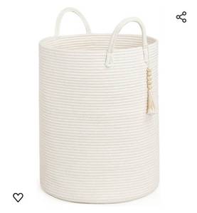lot 14018 image: Goodpick White Laundry Basket with Handles, Tall Woven Laundry Hamper for Clothes, Towels, Pillows, Toys, Decorative Blanket Basket for Living Room, Bedroom, Playroom