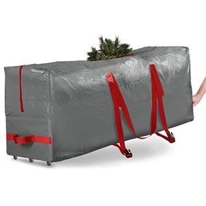 lot 14019 image: Zober Christmas Tree Storage Bag 9 Ft - Rolling Christmas Tree Storage Box - Plastic, Durable Handles and Wheels - Large Christmas Tree Bag - Gray