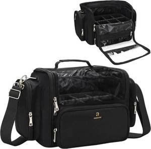 lot 14020 image: Makeup Brush Bag, Clear Makeup Brush Holder with Lid, Extra Large Capacity Travel Cosmetic Bag Makeup Artist Must Haves, Black Makeup Case, Make Up Organizers and Storage, with Adjustable Dividers