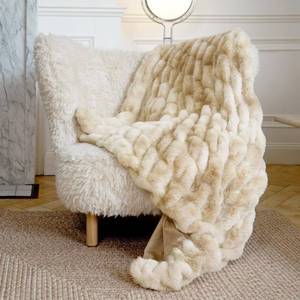 lot 14022 image: blunique Soft Fuzzy Faux Fur Throw Blanket in Camel Cozy, Fluffy, Plush Fleece Blanket, Furry, Shaggy Accent for Couch, Bed, Sofa, Travel, and Office Thick, Warm Cover for Women,50x60 Inches