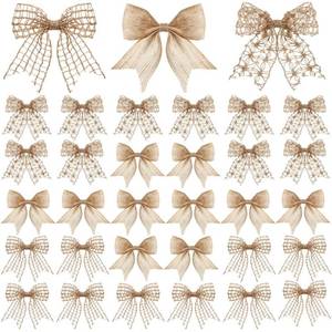lot 14055 image: WILLBOND 30 Pcs Natural Knot Burlap Bows for Wreath, Tree, Farmhouse, Holiday Decor - Classic Style