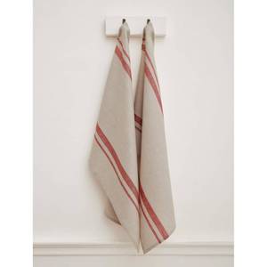 lot 14056 image: Solino Home Linen Kitchen Towels 17 x 26 Inch �� 100% Pure Linen Red and Natural KitchenTea Towels Set of 2 �� Handcrafted from European Flax and Machine Washable �� French Stripe
