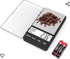 lot 14074 image: WEIGHTMAN Espresso Scale with Timer 1000g x 0.1g Small & Thin Travel Coffee Scale, Mini Digital Scale Grams and Ounces with Large Backlit LCD Stainless Steel Pocket Food Scale Drip Tray Pulling Scale