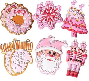 lot 14076 image: Pink Christmas Tree Set with Ornaments for Kids Christmas Old Man Ornaments Winter PVC Soft Pink Christmas Hanging Ornaments Tree Xmas Gifts New Year Door Wall Hanging Decor 12PCS