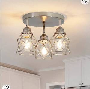 lot 14113 image: Kitchen Light Fixtures Ceiling Mount, 3-Lights Multi-Directional Ceiling Lamp with E26 Base, Adjustable Flush Mount Ceiling Light Fixtures for Farmhouse Kitchen Hallway Dining Room Entryway