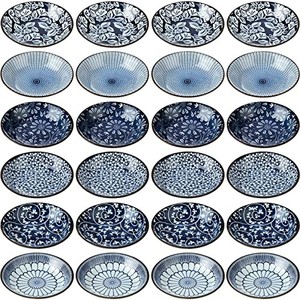 lot 14121 image: 24 Pack Japanese Style Soy Sauce Dish 4 Inch Ceramic Dipping Bowls Bulk 3.5 oz Sauce Dishes Small Dip Sauce Bowl Porcelain Pinch Japanese Dish Set for Sushi, Sauce, Snack, Appetizer and Kitchen Prep