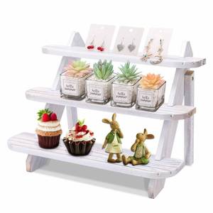 lot 14130 image: Jewack Wooden Display Riser,3 Tier Earring & Ring Display Stand, Farmhouse Cupcake Stands,Craft Fair Display Racks Table Display Stand For Vendors, Organizer Showcase for Tabletop Shows(White)