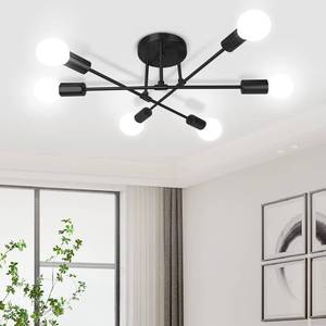 lot 14136 image: CANMEIJIA Modern Sputnik Chandelier Ceiling Light Fixture with 6 Lights Black Mid Century Ceiling Mount Lights Fixture for Bedroom, Dining Room, Living Room, Kitchen, E26 Base, Bulbs Not Included