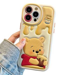 lot 14140 image: aartvark tees Compatible with iPhone 14 Pro Max Cute Case, TPU Leather Phone Case Emboss Cartoon Soft Rubber Shockproof Protective Case for iPhone 14 Pro Max Cover for Women Girls Kids(Yellow Bear)