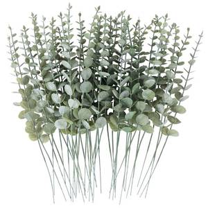 lot 14148 image: CEWOR 50pcs Artificial Eucalyptus Stems Fake Eucalyptus Leaves Stems Real Touch Leaf Branches for Flower Bouquet Wedding Halloween Centerpiece Autumn Home Office Decor