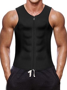 lot 14150 image: Wonderience Men Waist Trainer Vest Hot Neoprene Sauna Suit Corset Body Shaper Zipper Tank Top Workout Shirt(Black, Small)
