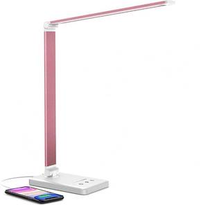 lot 14160 image: White crown LED Desk Lamp Dimmable Table Lamp Reading Lamp with USB Charging Port, 5 Lighting Modes, Sensitive Control, 3060 Minutes Auto-Off Timer, Eye-Caring Office Lamp (Pink)