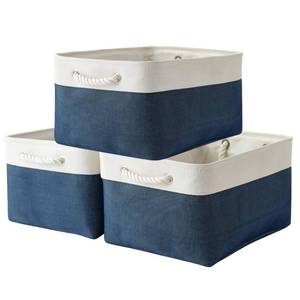 lot 14171 image: TheWarmHome Collapsible Storage Bin for Shelves - Large 3 Pack 16x12x8 inch Storage Basket for Organizing with Handles, Canves Storage Box for Organizer Toy Closet Cloth Gift (White & Jean Blue)