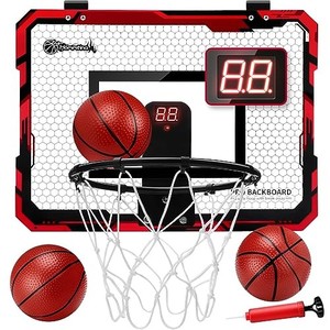 lot 14174 image: Hommtina Basketball Hoop Indoor with Electronic Scoreboard Mini Basketball Hoop with 3 Balls, Indoor Basketball for Door & Wall Office Bedroom Score Basketball Hoop for Kids and Ad (Red-blackcounter)