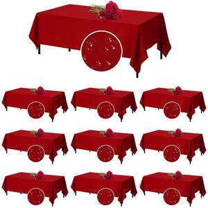 lot 14178 image: Newwiee 10 Pack Rectangular Tablecloths 60 x 108 Inch Polyester Table Cover for 6 Foot Rectangle Tables, Wrinkle Resistant Washable Table Cloths for Wedding Reception Banquet Party (Red)