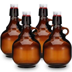 lot 14180 image: Dandat 4 Pcs Growlers for Beer Amber Glass Bottles Beer Bottles Glass Jar with Lid Glass Jugs Soda Cider Alcohol Wine Home Brewing Fermenting (34 oz)