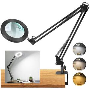 lot 14197 image: Large 10X Magnifying Glass with Light, 5 in Real Glass Stand Lighted Magnifier, 3 Color Modes Steepless Dimmable LED Magnifying Desk Lamp with Clamp, Hands Free for Close Work Crafts Hobby