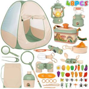 lot 14201 image: CIUGEO 48 PCS Kids Camping Set with Tent, Pop Up Tent with Camping Gear for Kids Play Tent Indoor Outdoor Pretend Play Set for Toddler Boys Girls Age 3-6