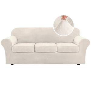lot 14210 image: H.VERSAILTEX Modern Velvet Plush 4 Piece High Stretch Sofa Slipcover Furniture Protector Form Fit Luxury Thick Sofa Cover for 3 Cushion Couch, Machine Washable Width Up to 90 Inch(Sofa,Ivory)