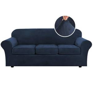 lot 14212 image: H.VERSAILTEX Modern Velvet Plush 4 Piece High Stretch Sofa Slipcover Sofa Cover Furniture Protector Form Fit Luxury Thick Velvet Sofa Cover for 3 Cushion Couch Width Up to 90 Inch (Sofa,Navy)