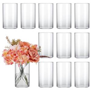 lot 14213 image: CUCUMI 12pcs Glass Cylinder Vases for Centerpieces, Flower Vases Wedding Decorations, 6 Inch Tall Glass Hurricane Candle Holder for Table Shelf, Floral Vase Bulk for Home Decor