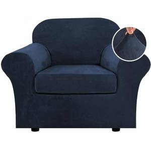 lot 14221 image: H.VERSAILTEX Rich Velvet Stretch 2 Piece Chair Cover Chair Slipcover Sofa Cover Furniture Protector Couch Soft with Elastic Bottom Chair Couch Cover with Arms Width Up to 49 Inch(Chair,Navy)