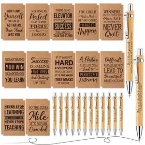 lot 14222 image: Gueevin 48 Pcs Inspirational Gifts Notepads Pens Bulk Motivational Mini Kraft Notebooks Thank You Bamboo Ballpoint Pens Office Supplies Appreciation Gifts for Employee Coworker Volunteer