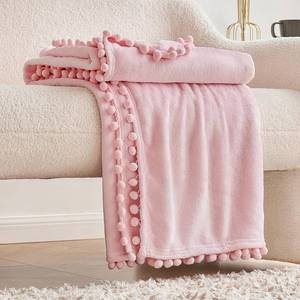 lot 14223 image: MIULEE Valentines Fleece Throw Blanket with Cute Pompom Fringe, Soft Cozy Lightweight Flannel Bed Blanket Fuzzy Plush Warm Blanket with Boho Decorative Tassel for Couch Sofa, Throw Size 50x60, Pink