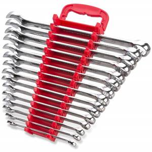 lot 14228 image: Max Torque 13-Piece Chrome Vanadium Steel Combination Wrench Set, Long Pattern - Metric with Storage Rack