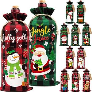 lot 14231 image: 12Pcs Burlap Wine Bags Christmas Wine Gift Bags for Wine Bottles Gifts, Buffalo Plaid Christmas Wine Bottle Bags with Drawstring, Holiday Wine Bottle Covers for Christmas New Year Holiday Party Decor