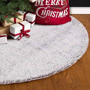 lot 14235 image: S-DEAL 24 Inches Faux Fur Christmas Tree Skirt Decoration Double Layers Soft Carpet Xmas Holiday Party Ornaments Indoor Outdoor Decorative Gift Grayish White